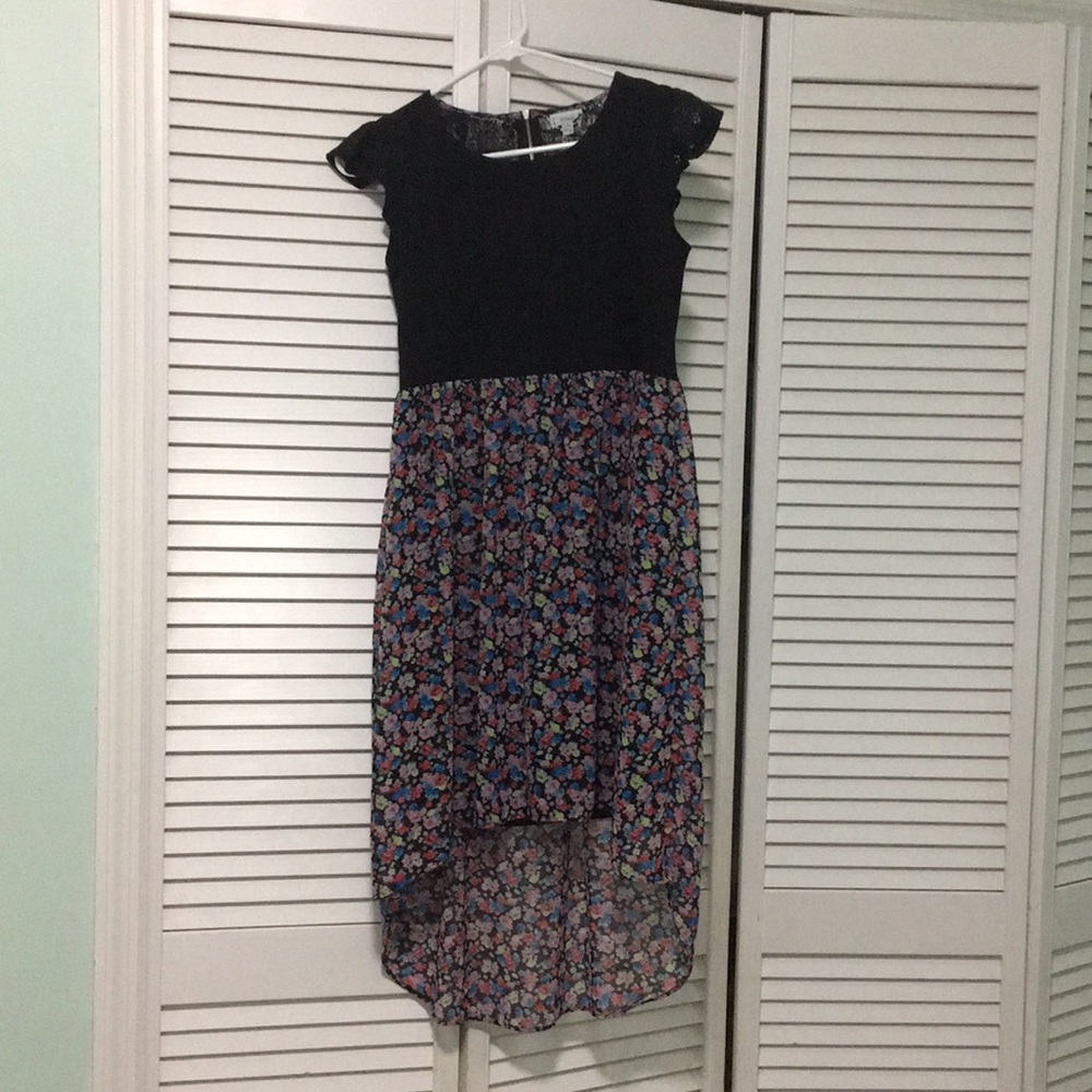 Black and floral high- low skirt dress